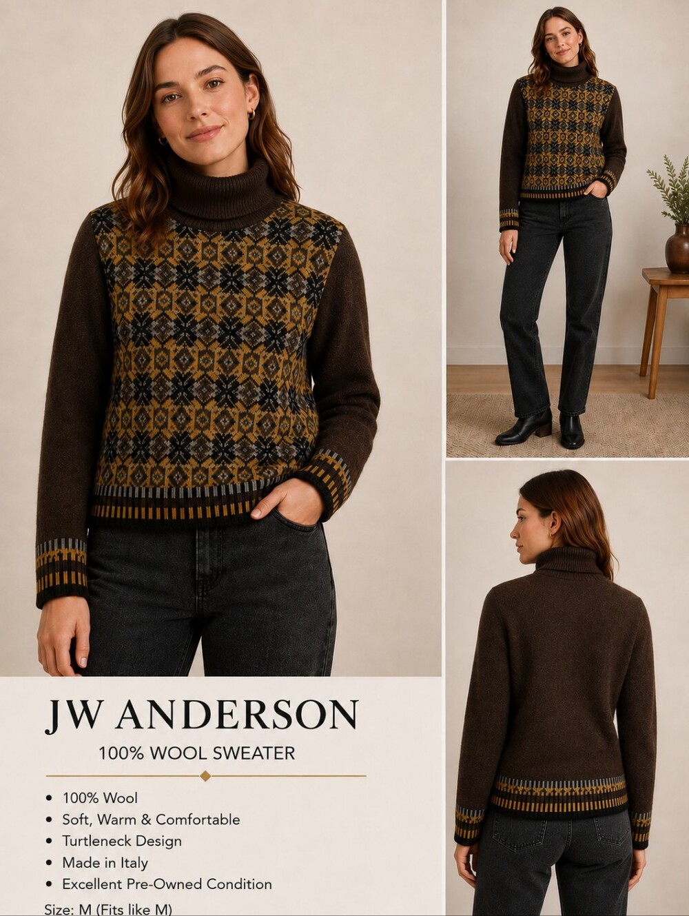 100% Wool JW Anderson turtle neck sweater